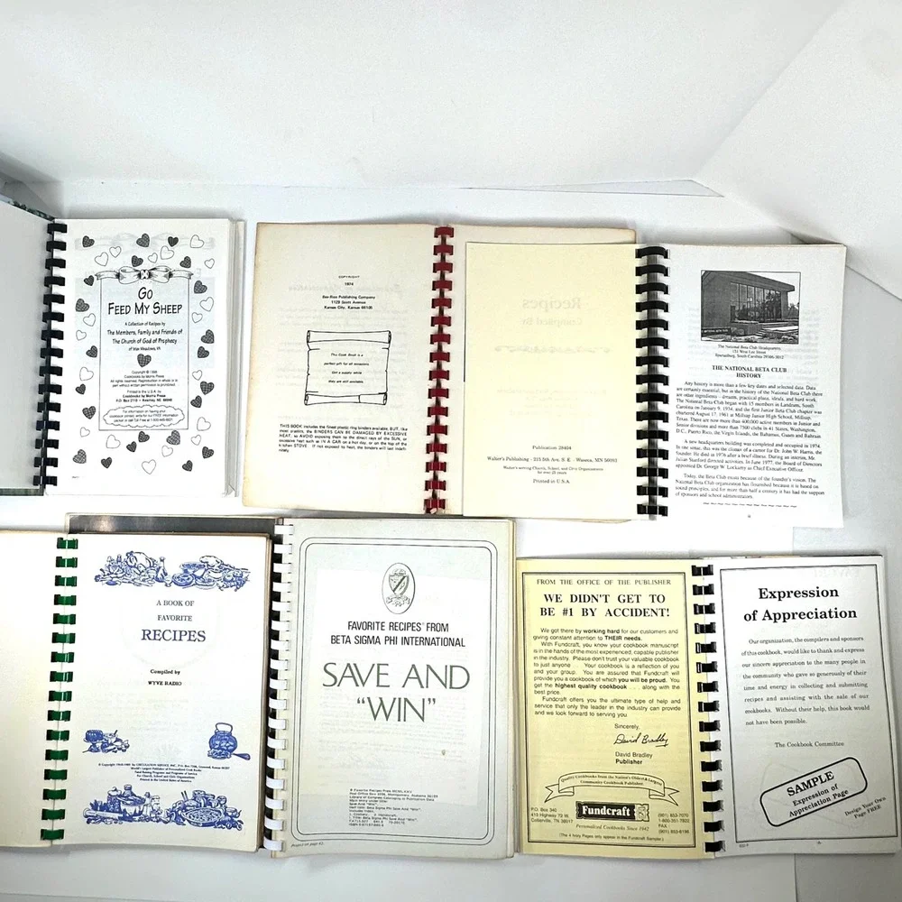 Vintage Community Cookbook Lot 6 Spiral Bound Virginia Beta Club Beta Sigma Phi